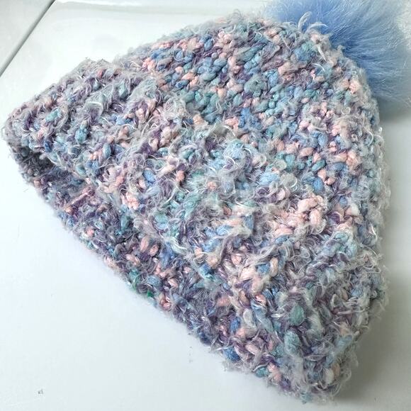 Addie & Tate Bouclé Pom-Pom Beanie, Toddler Girl’s Size 2-3T, Blue/ Pink - Picture 4 of 7